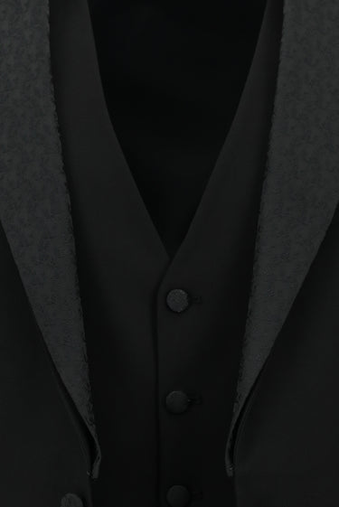 Siyah Slim Fit Dar Kesim Mono Yaka Yelekli Smokin & Damatlık