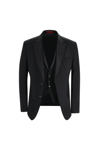  Siyah 7 Drop Slim Fit Dar Kesim Mono Yaka Yelekli Smokin & Damatlık