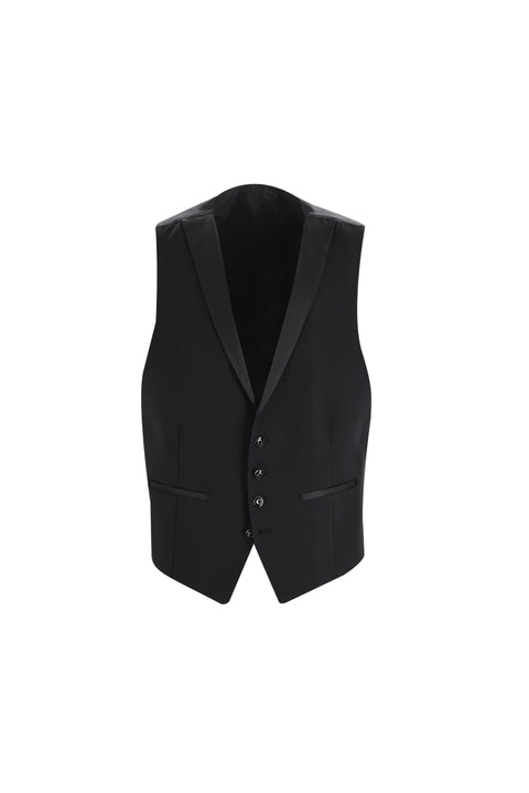 Siyah 7 Drop Slim Fit Dar Kesim Mono Yaka Yelekli Smokin & Damatlık