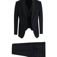 Siyah Slim Fit Dar Kesim Mono Yaka Yelekli Smokin & Damatlık