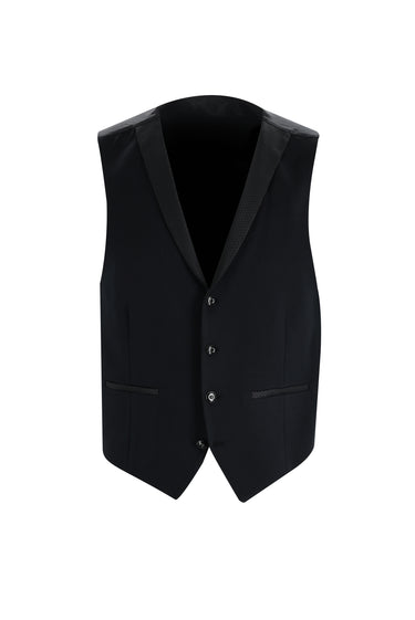 Siyah Slim Fit Dar Kesim Mono Yaka Yelekli Smokin & Damatlık