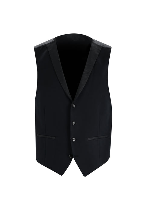 Siyah 7 Drop Slim Fit Dar Kesim Mono Yaka Yelekli Smokin & Damatlık