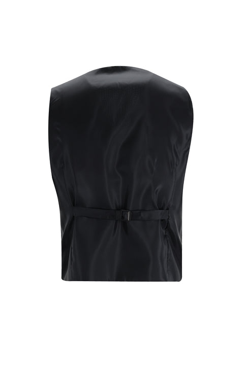 Siyah 7 Drop Slim Fit Dar Kesim Mono Yaka Yelekli Smokin & Damatlık