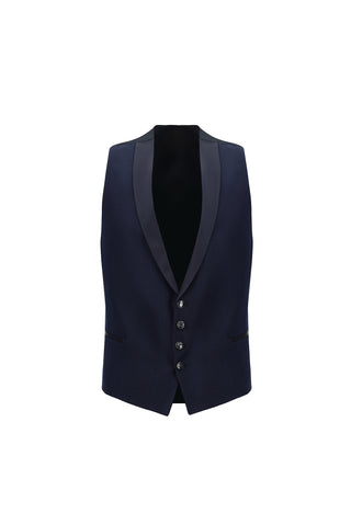  Koyu Lacivert 7 Drop Slim Fit Dar Kesim Mono Yaka Yelekli Smokin & Damatlık