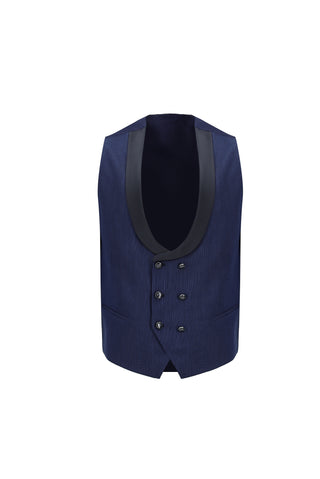  Koyu Lacivert 6 Drop Regular Fit Standart Kesim Sivri Yaka Yelekli Smokin & Damatlık