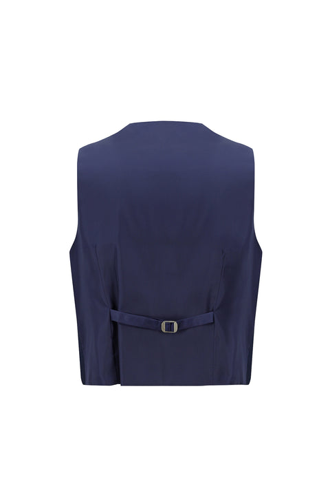 Koyu Lacivert 7 Drop Slim Fit Dar Kesim Sivri Yaka Yelekli Smokin & Damatlık