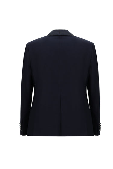  Koyu Lacivert Slim Fit Dar Kesim Şal Yaka Yelekli Smokin & Damatlık