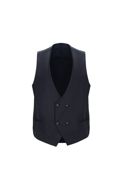 Koyu Lacivert 7 Drop Slim Fit Dar Kesim Şal Yaka Yelekli Smokin & Damatlık