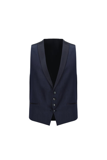 Orta Lacivert Slim Fit Dar Kesim Mono Yaka Yelekli Smokin & Damatlık