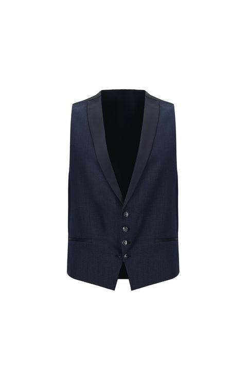 Medium Navy 7 Drop Slim Fit Narrow Cut Mono Collar Vest Tuxedo & Groom Suit