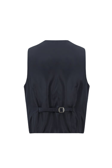 Orta Lacivert Slim Fit Dar Kesim Mono Yaka Yelekli Smokin & Damatlık