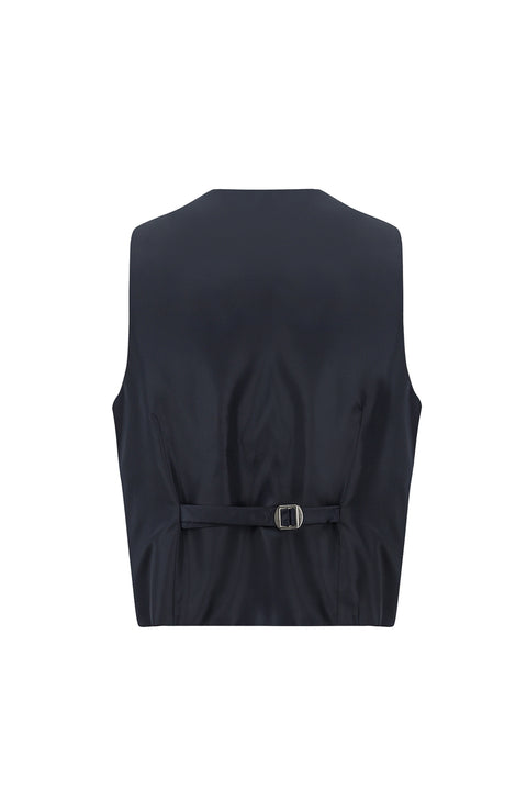 Medium Navy 7 Drop Slim Fit Narrow Cut Mono Collar Vest Tuxedo & Groom Suit
