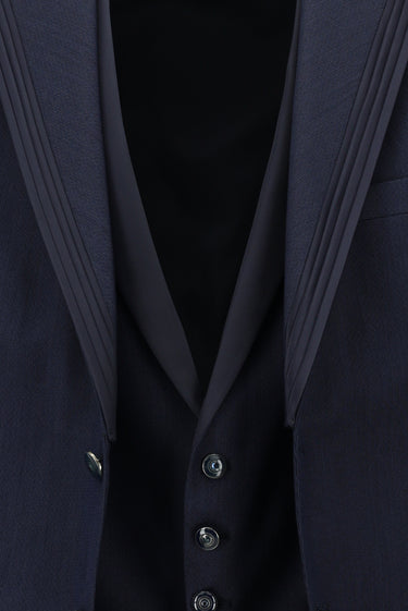 Orta Lacivert Slim Fit Dar Kesim Mono Yaka Yelekli Smokin & Damatlık