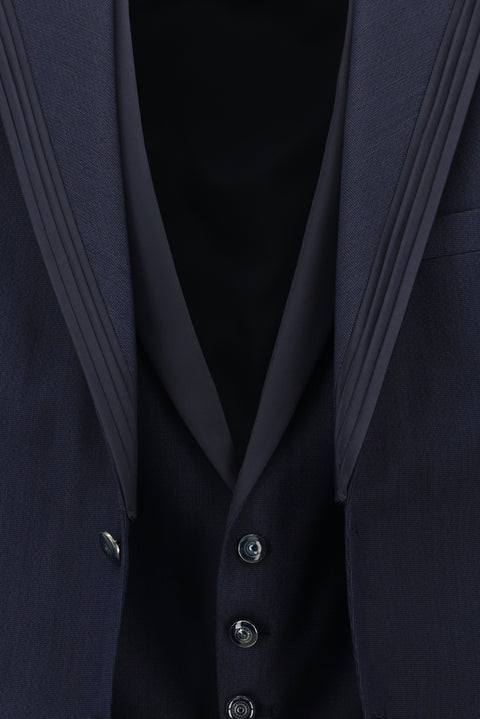 Medium Navy 7 Drop Slim Fit Narrow Cut Mono Collar Vest Tuxedo & Groom Suit