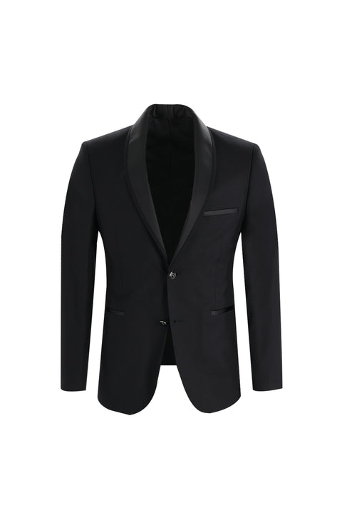 Siyah 7 Drop Slim Fit Dar Kesim Şal Yaka Smokin & Damatlık