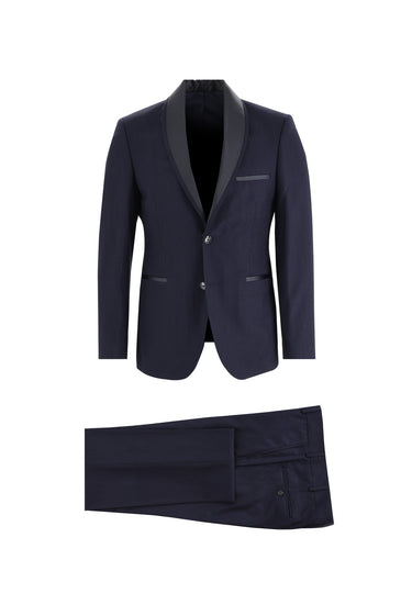 Koyu Lacivert Slim Fit Dar Kesim Şal Yaka Smokin & Damatlık