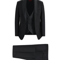 Siyah Slim Fit Dar Kesim Şal Yaka Yelekli Smokin & Damatlık