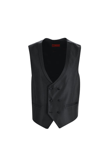  Siyah Slim Fit Dar Kesim Şal Yaka Yelekli Smokin & Damatlık