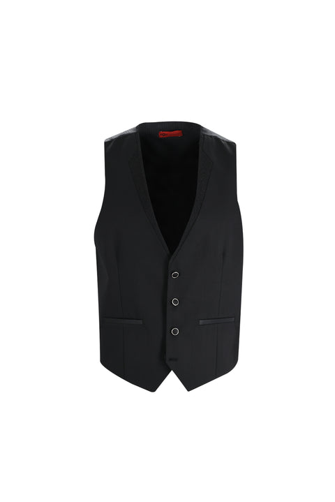 Siyah 7 Drop Slim Fit Dar Kesim Şal Yaka Yelekli Smokin & Damatlık