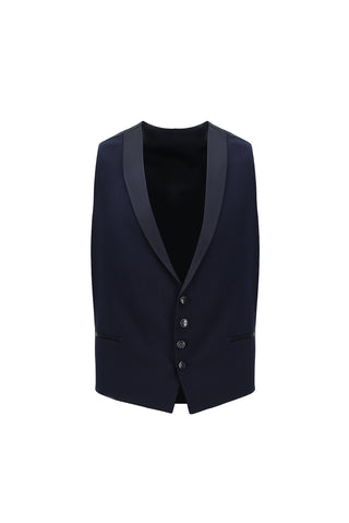  Orta Lacivert 7 Drop Slim Fit Dar Kesim Mono Yaka Yelekli Smokin & Damatlık