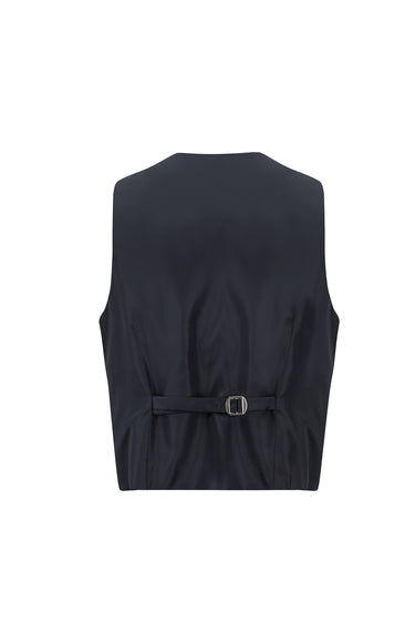 Orta Lacivert Slim Fit Dar Kesim Mono Yaka Yelekli Smokin & Damatlık