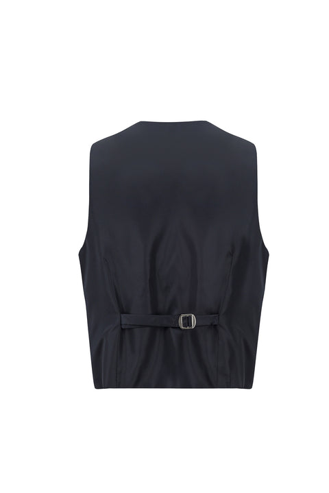 Orta Lacivert 7 Drop Slim Fit Dar Kesim Mono Yaka Yelekli Smokin & Damatlık