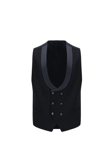  Koyu Lacivert Slim Fit Dar Kesim Şal Yaka Yelekli Smokin & Damatlık