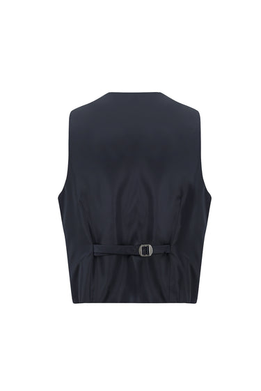 Koyu Lacivert Slim Fit Dar Kesim Şal Yaka Yelekli Smokin & Damatlık