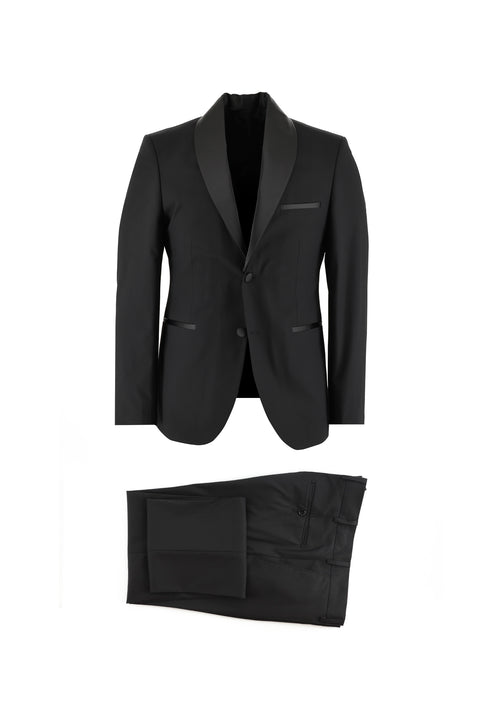 Black 7 Drop Slim Fit Narrow Cut Shawl Collar Tuxedo & Groom Suit
