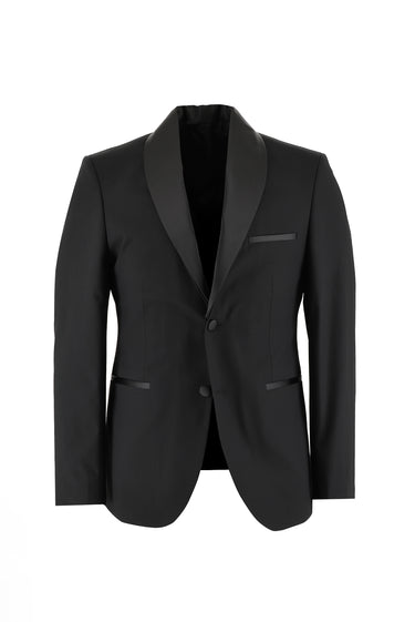  Siyah Slim Fit Dar Kesim Şal Yaka Smokin & Damatlık