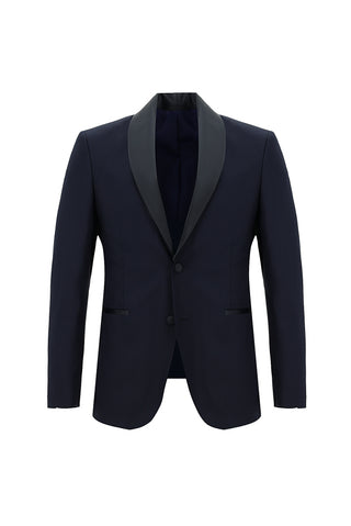  Koyu Lacivert Slim Fit Dar Kesim Şal Yaka Smokin & Damatlık