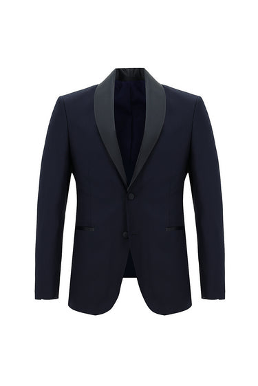  Koyu Lacivert Slim Fit Dar Kesim Şal Yaka Smokin & Damatlık
