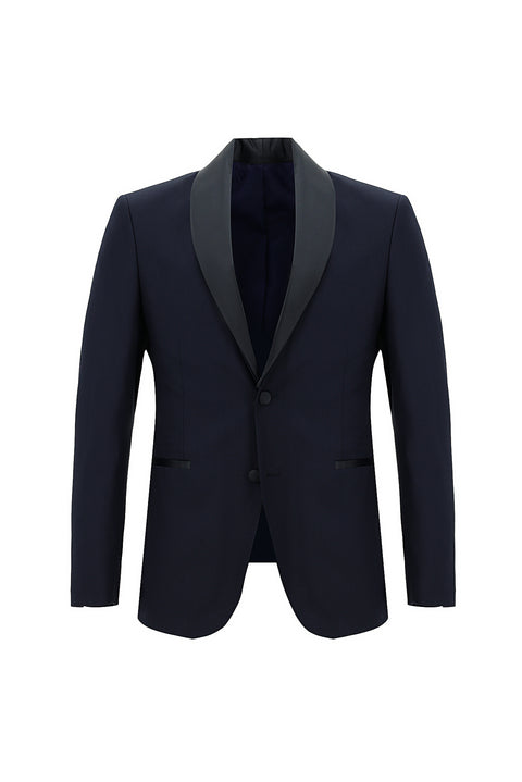 Koyu Lacivert 7 Drop Slim Fit Dar Kesim Şal Yaka Smokin & Damatlık
