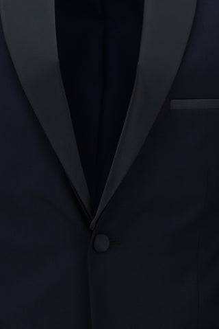  Koyu Lacivert Slim Fit Dar Kesim Şal Yaka Smokin & Damatlık