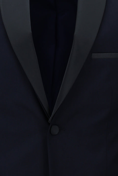 Koyu Lacivert 7 Drop Slim Fit Dar Kesim Şal Yaka Smokin & Damatlık