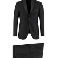 Siyah 7 Drop Slim Fit Dar Kesim Şal Yaka Smokin & Damatlık