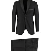 Siyah 7 Drop Slim Fit Dar Kesim Şal Yaka Smokin & Damatlık