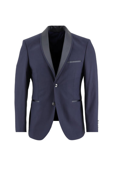  Koyu Lacivert Slim Fit Dar Kesim Şal Yaka Smokin & Damatlık