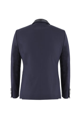  Koyu Lacivert Slim Fit Dar Kesim Şal Yaka Smokin & Damatlık