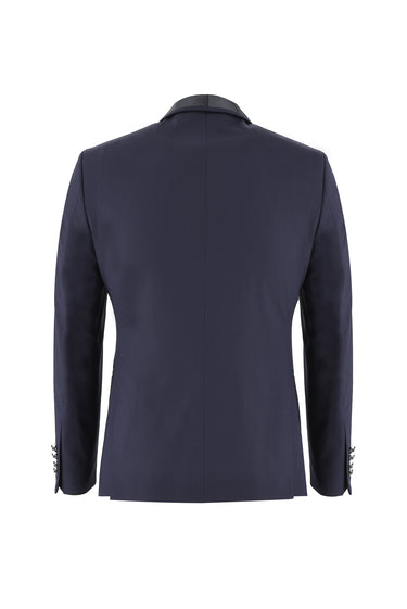  Koyu Lacivert Slim Fit Dar Kesim Şal Yaka Smokin & Damatlık