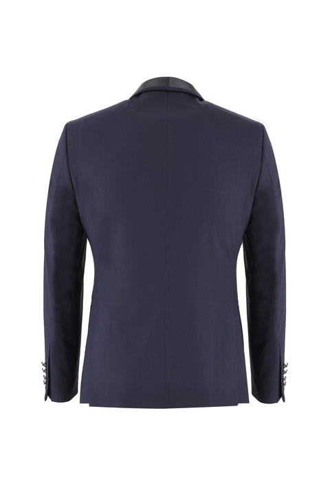 Koyu Lacivert 7 Drop Slim Fit Dar Kesim Şal Yaka Smokin & Damatlık