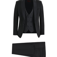 Siyah Slim Fit Dar Kesim Şal Yaka Yelekli Smokin & Damatlık