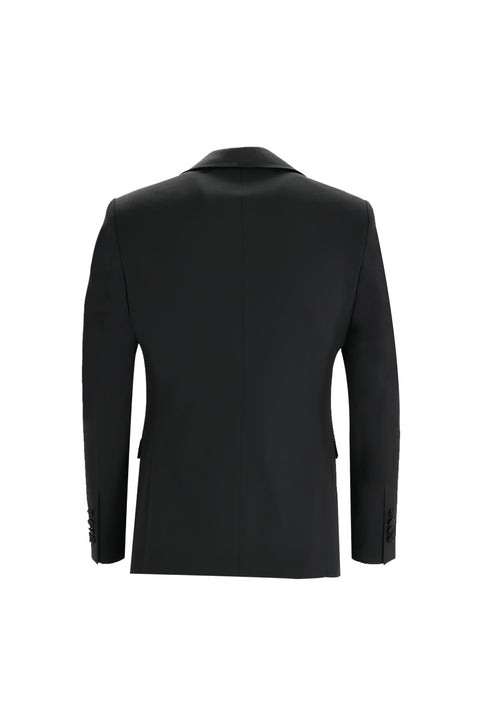 Siyah 7 Drop Slim Fit Dar Kesim Şal Yaka Yelekli Smokin & Damatlık