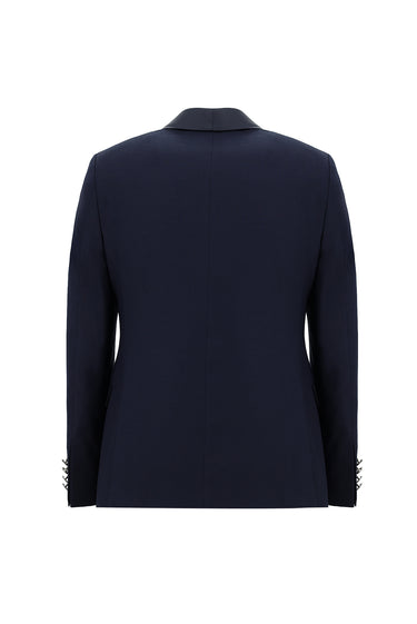  Koyu Lacivert Slim Fit Dar Kesim Şal Yaka Yelekli Smokin & Damatlık