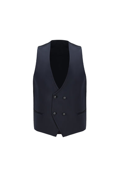  Koyu Lacivert Slim Fit Dar Kesim Şal Yaka Yelekli Smokin & Damatlık