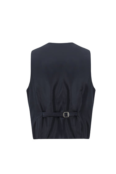 Koyu Lacivert Slim Fit Dar Kesim Şal Yaka Yelekli Smokin & Damatlık