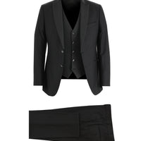 Siyah Slim Fit Dar Kesim Sivri Yaka Yelekli Smokin & Damatlık