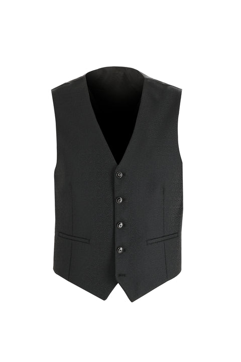 Siyah 7 Drop Slim Fit Dar Kesim Sivri Yaka Yelekli Smokin & Damatlık