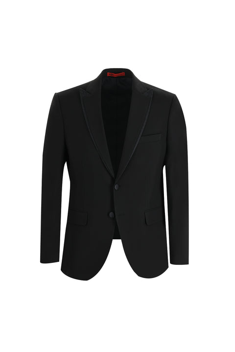 Siyah 7 Drop Slim Fit Dar Kesim Sivri Yaka Smokin & Damatlık