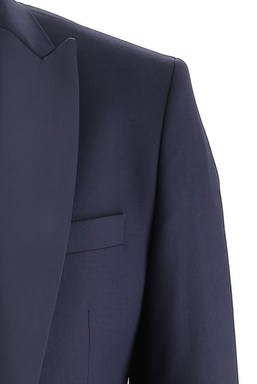 Koyu Lacivert Slim Fit Dar Kesim Sivri Yaka Yelekli Smokin & Damatlık
